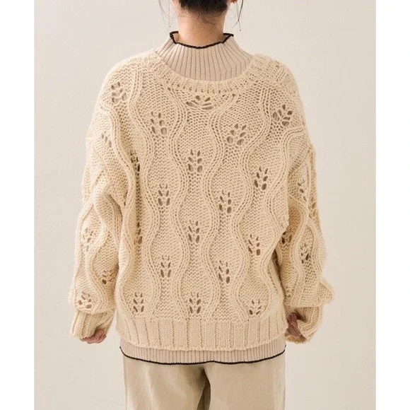 FREAK'S STORE Cream Cable Knit Open Front Tie Front Cardigan Sweater - Picture 2 of 9